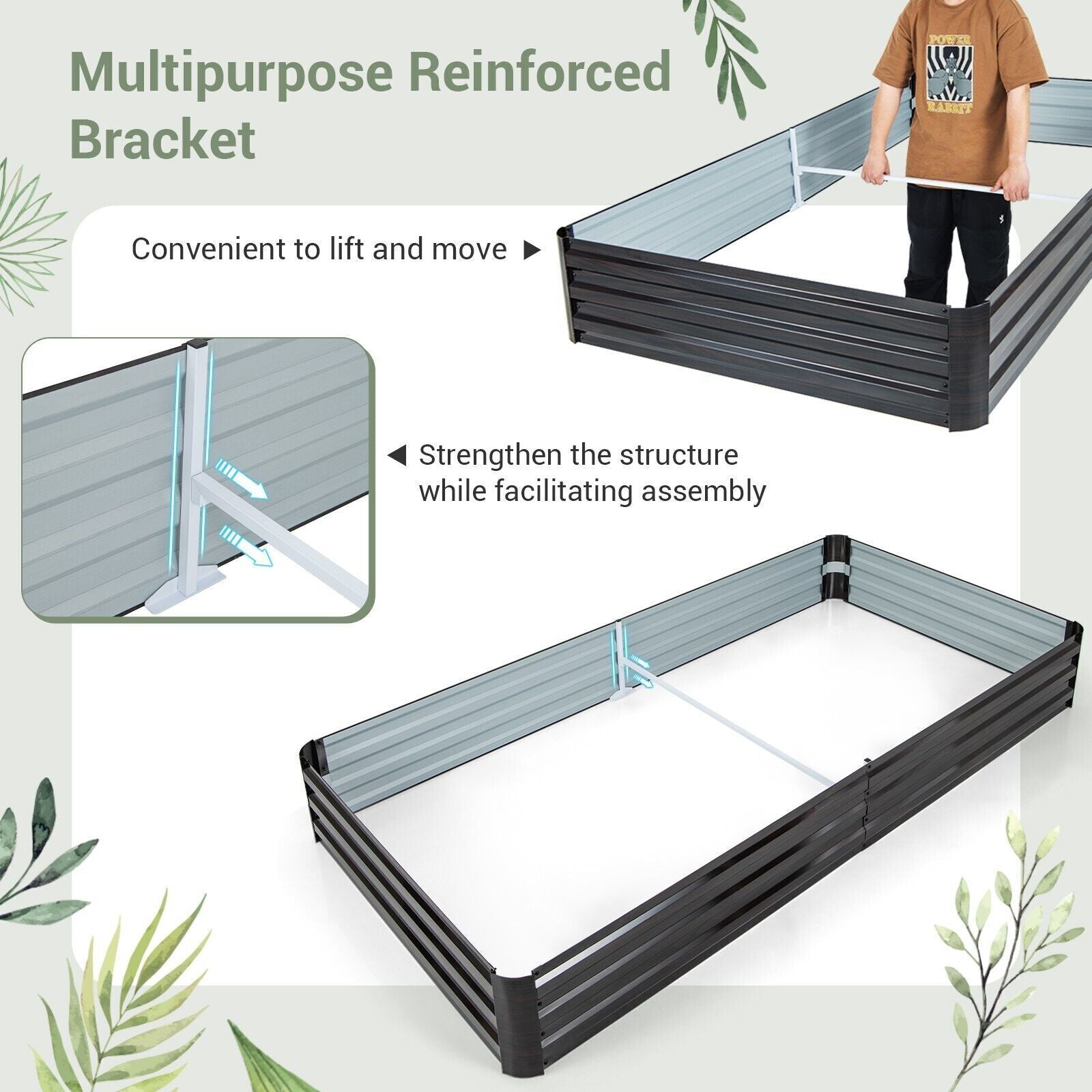 Metal Raised Garden Bed Rectangular Elevated Flower Herbs Planter Box Open Base