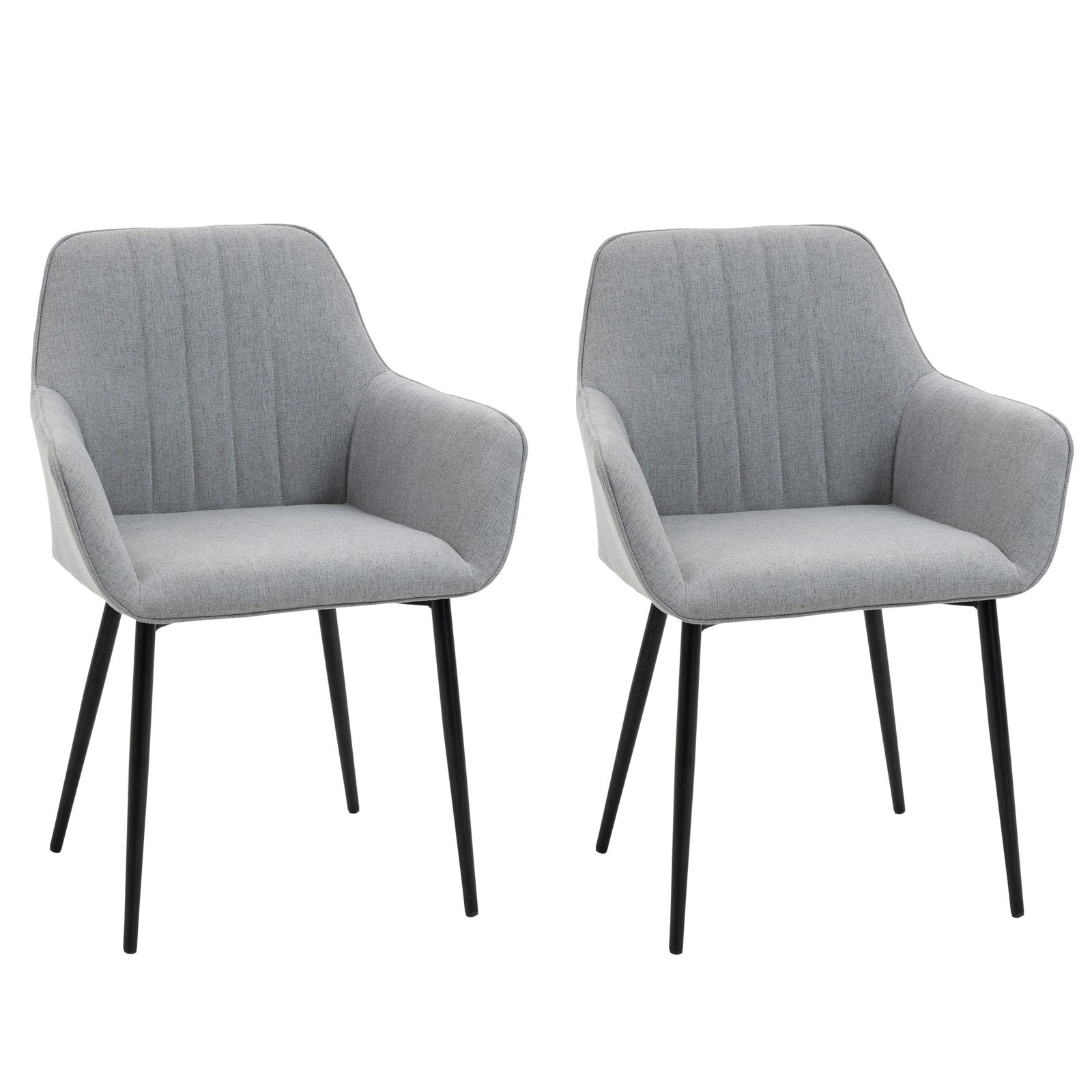 Dining Chairs Set of 2, Linen Fabric Accent Chairs Metal Legs, Light Grey