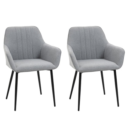 Dining Chairs Set of 2, Linen Fabric Accent Chairs Metal Legs, Light Grey