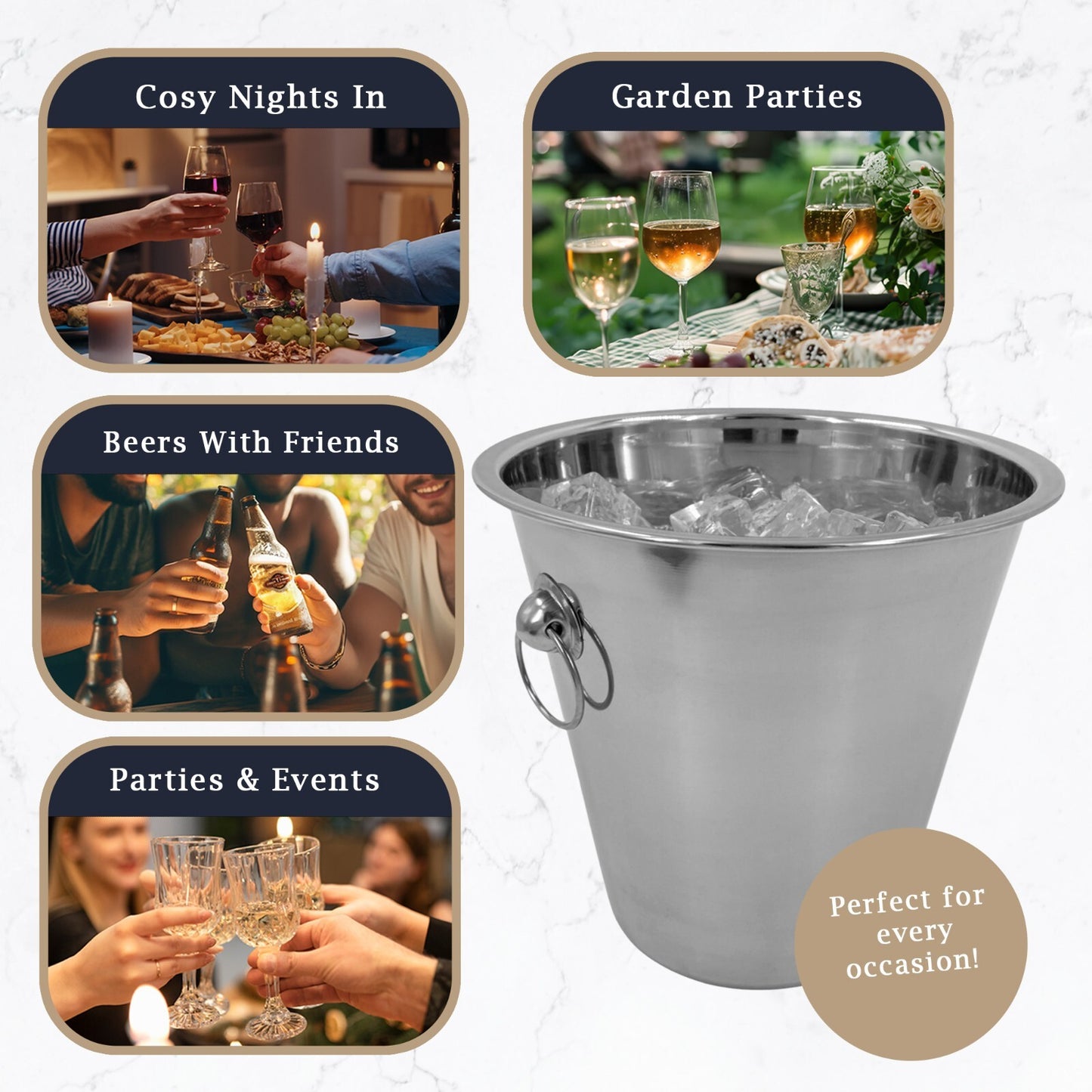 5L Stainless Steel Ice Bucket Champagne Wine Cooler with Handles Bar Pub Party