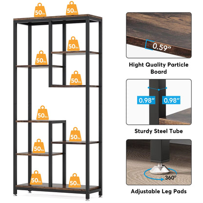 6-Tier Tall Bookshelf Bookcase, Industrial 8-Shelf Open Bookcase Storage Display Book Shelves