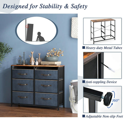 6-Drawer Dresser with Metal Frame and Anti-Toppling Devices