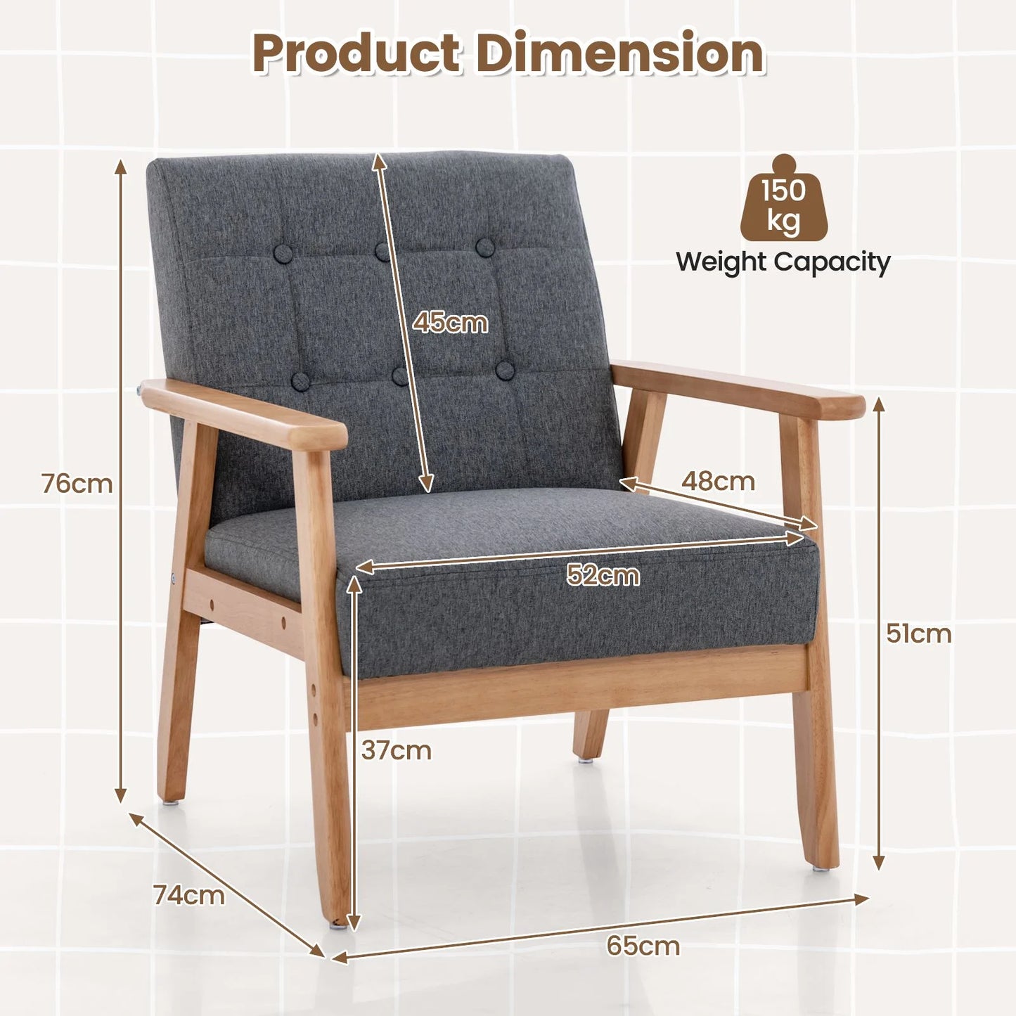 Mid-Century Modern Accent Chair with Breathable Linen Cloth