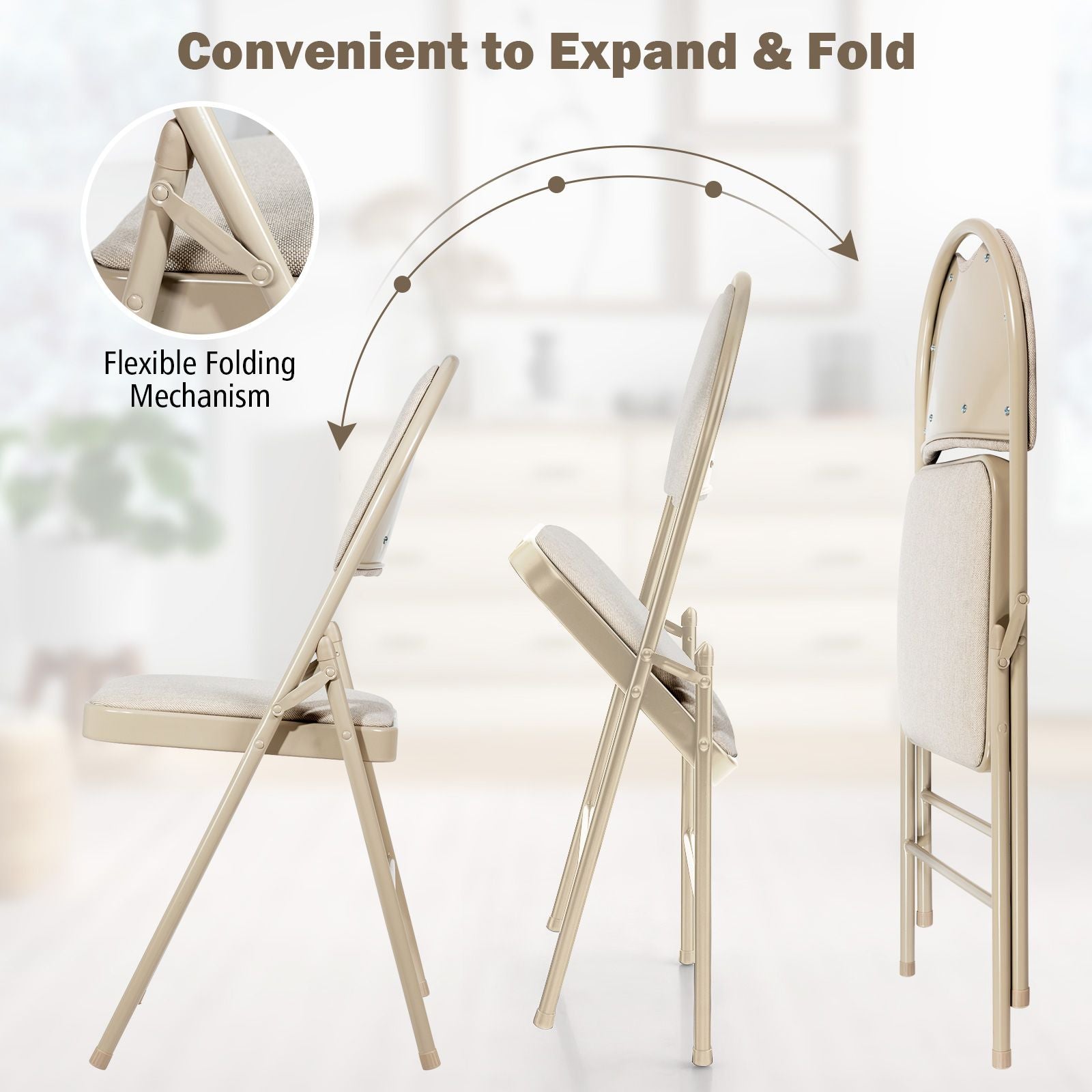 4 Pieces Folding Fabric Dining Chairs with Cushioned Seat and Back