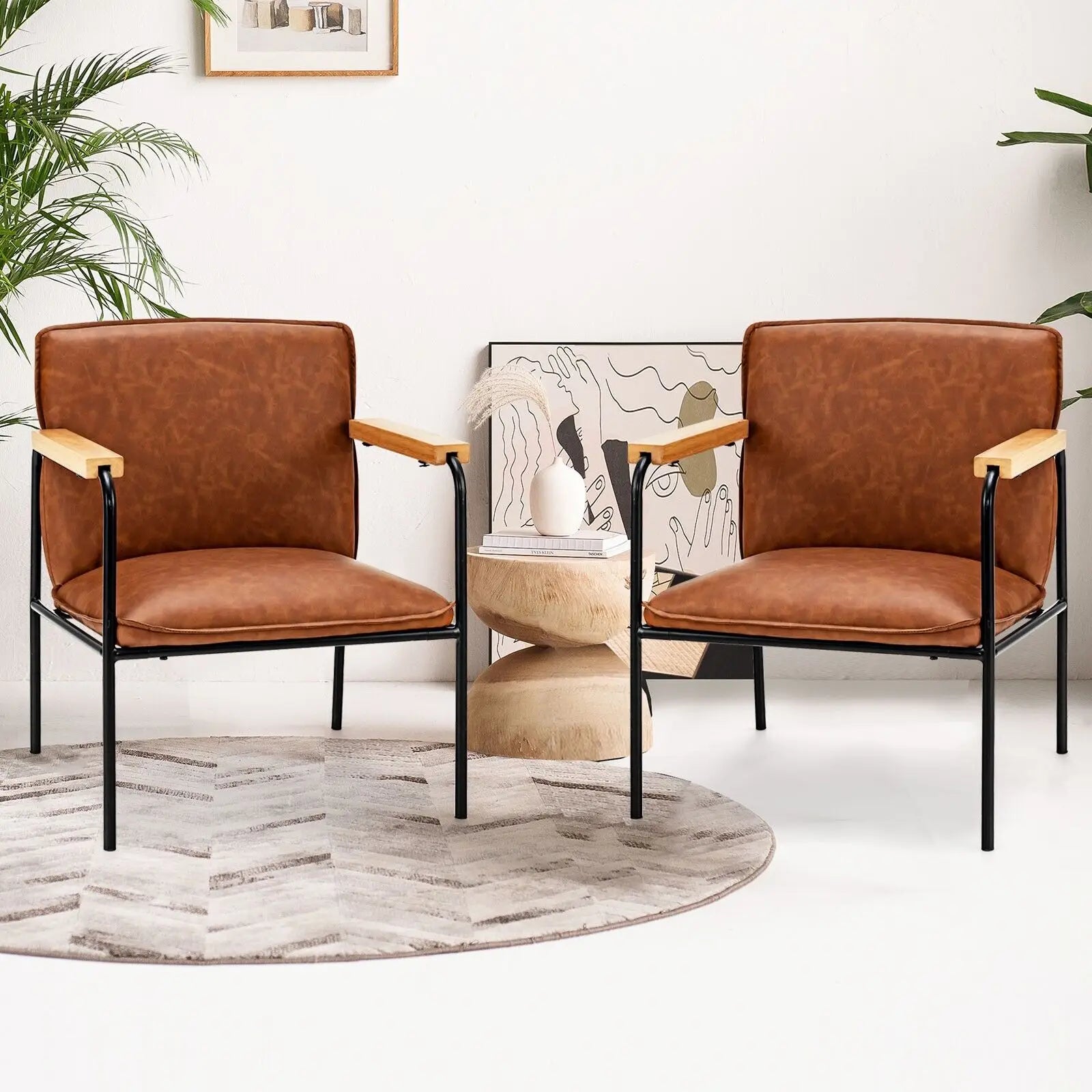 PU Leather Accent Chair Upholstered Armchair with Comfy Backrest & Seat Cushion