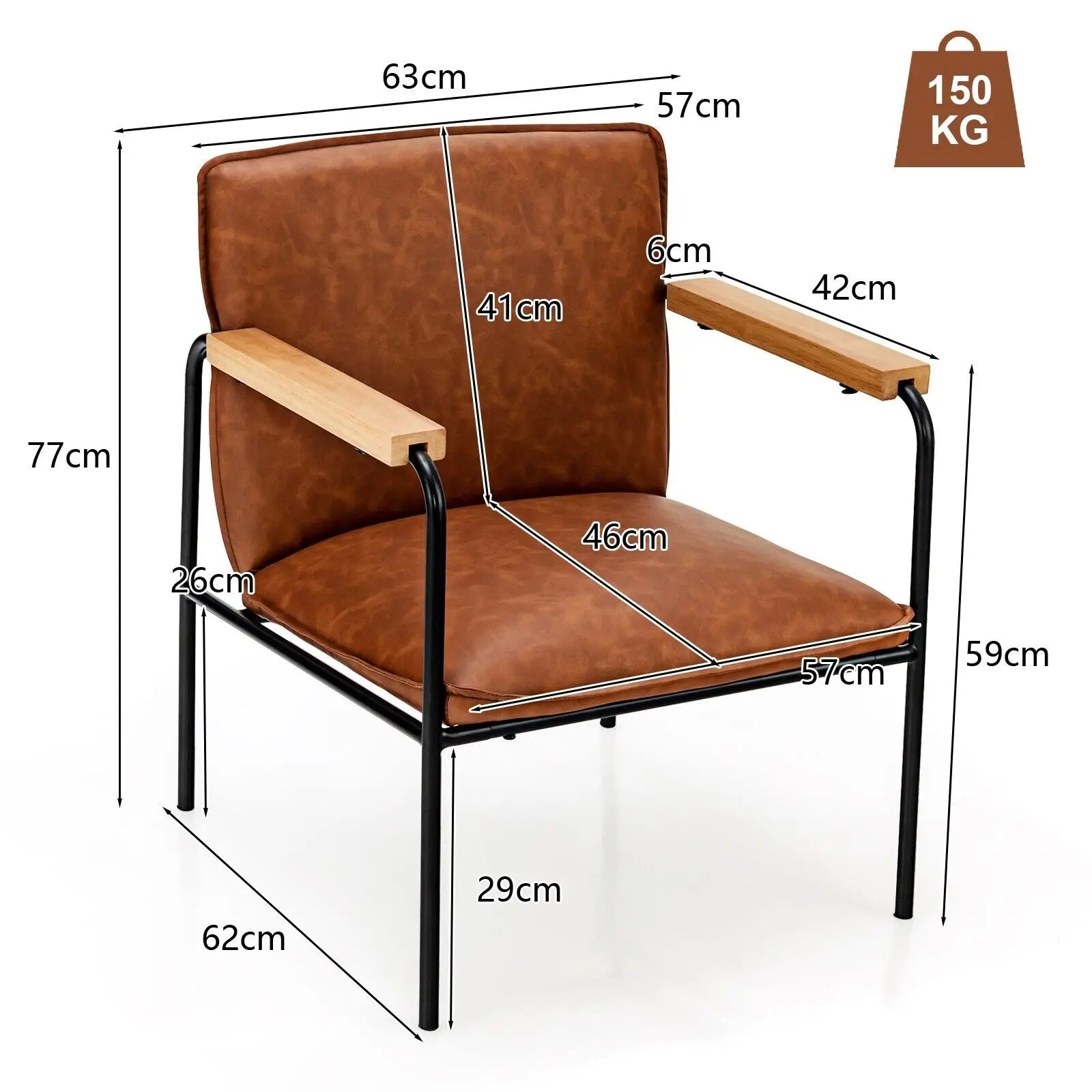 PU Leather Accent Chair Upholstered Armchair with Comfy Backrest & Seat Cushion