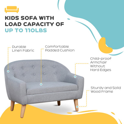 HOMCOM Kids Sofa Children Couch Toddler Armchair Seat Bedroom Nursery Grey