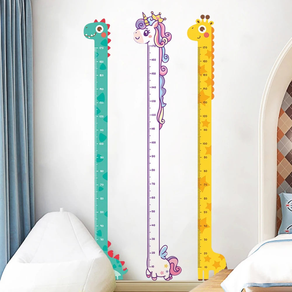 Cute Cartoon Height Sticker Unicorn Dinosaur Giraffe Wall Height Measuring Ruler Stickers for Kids Room Kindergarten Decor