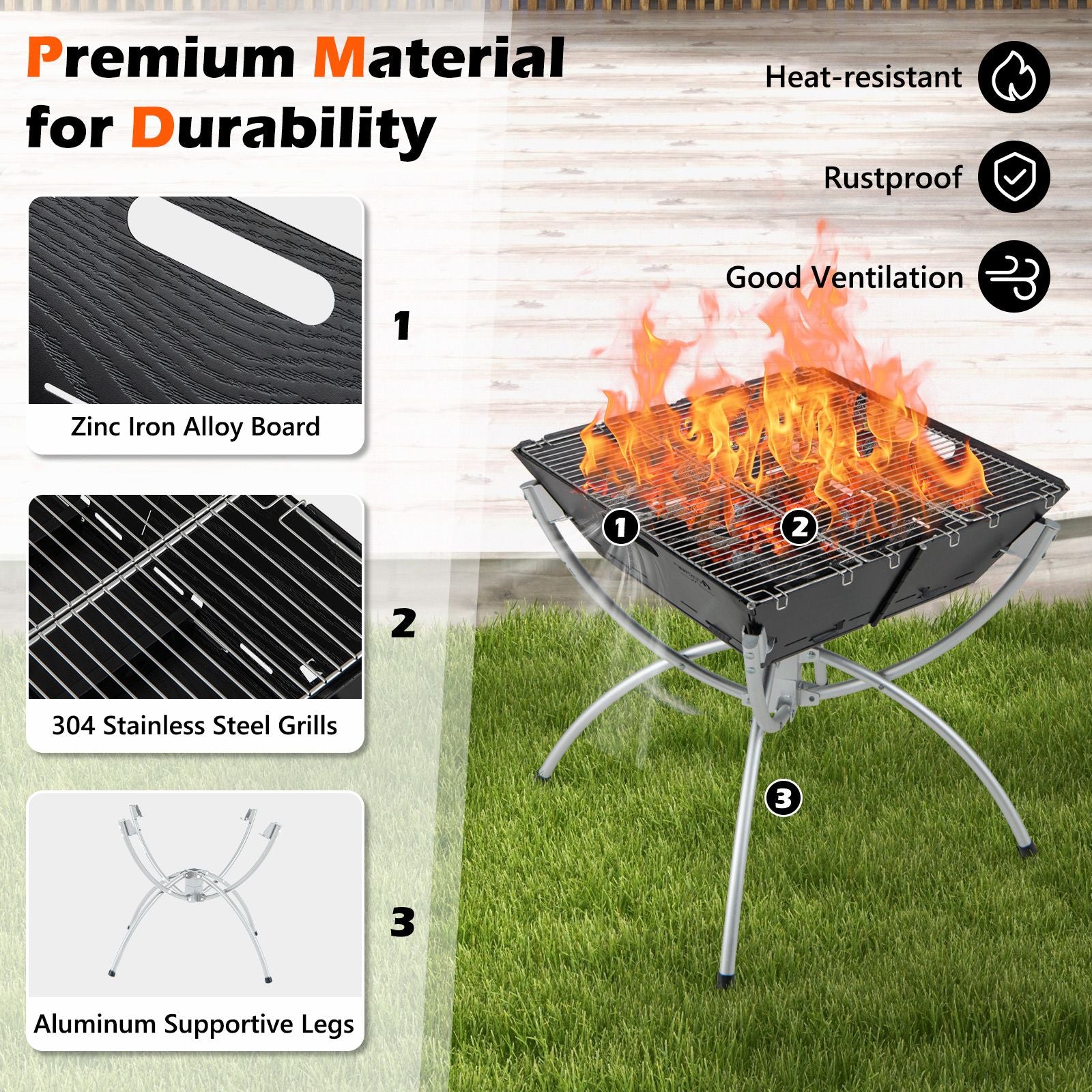 Camping Fire Pit Cooking Grills with Carrying Bag and Gloves