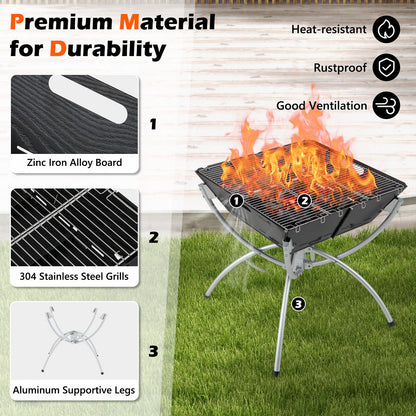 Camping Fire Pit Cooking Grills with Carrying Bag and Gloves