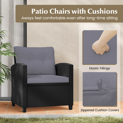 3 Piece Patio Furniture Set Rattan Conversation Set with Seat and Back Cushions