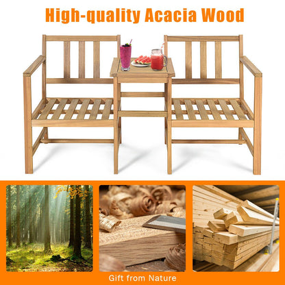 3 Piece Wooden Table and Chair Set with Cushions for Outdoor