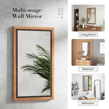 Wall Mounted Mirror with Wood Rectangular Frame Back Board