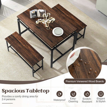 COSTWAY 3 PCS Kitchen Dining Room Furniture Set W/ 108Cm Wooden Kitchen Table