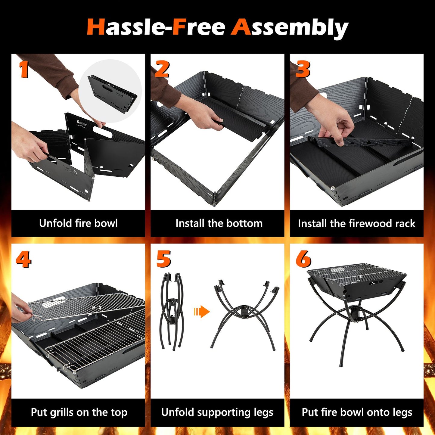 Camping Fire Pit Cooking Grills with Carrying Bag and Gloves