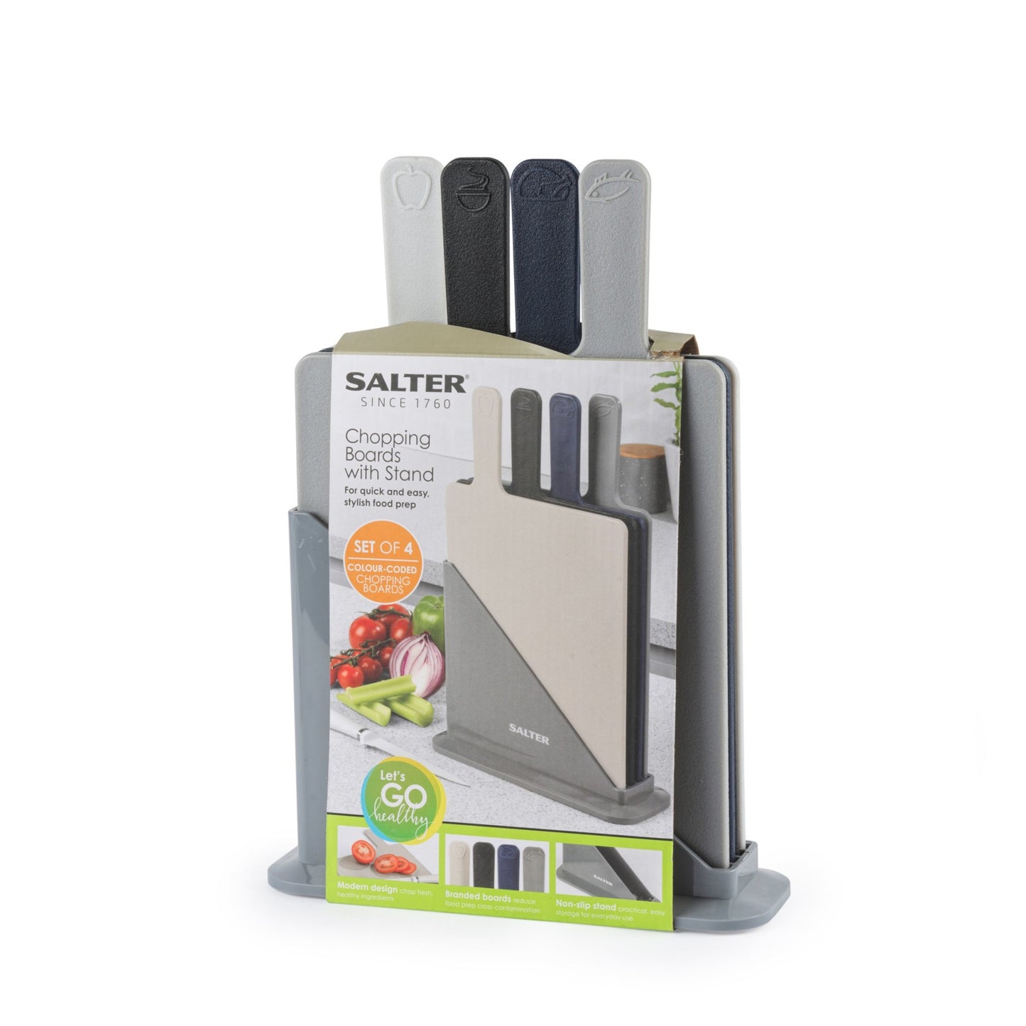 Salter Chopping Boards Set of 4 Charcuterie with Non-Slip Stand Dishwasher Safe