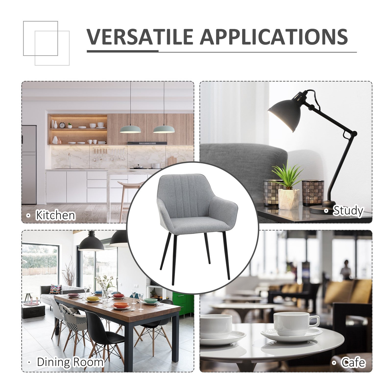 Dining Chairs Set of 2, Linen Fabric Accent Chairs Metal Legs, Light Grey