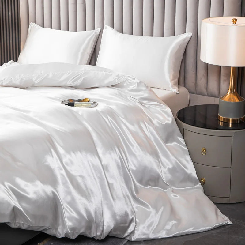 Satin Surface Duvet Cover Colored Bedding Set QUEEN KING Size Quilt Cover High Quality Skin Friendly Fabric Bedding Cover