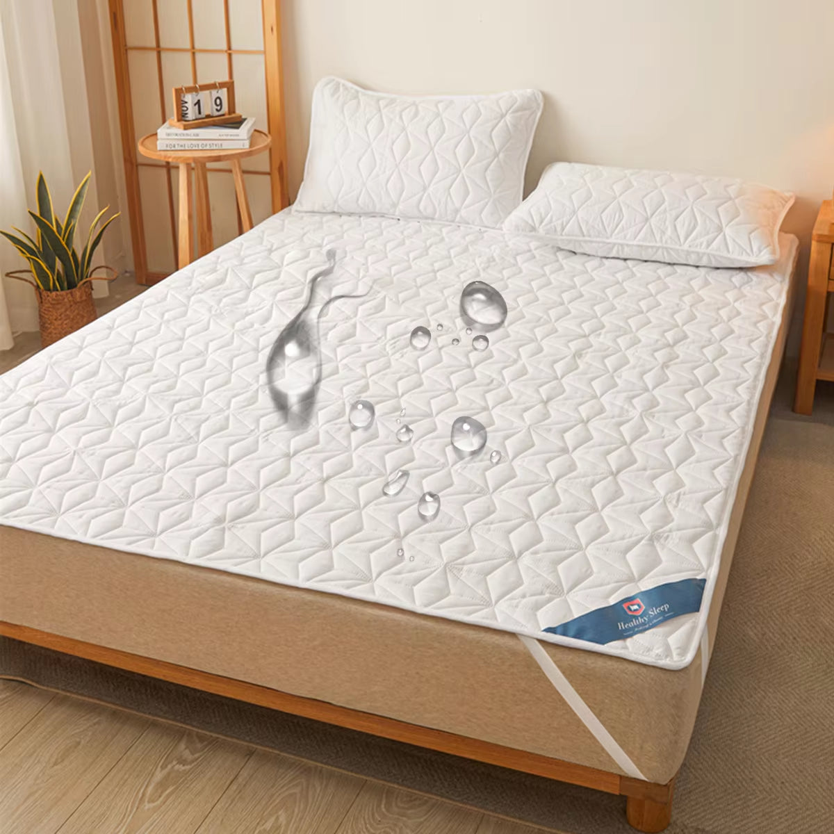 Waterproof Mattress Protector - Breathable Noiseless Mattress Cover Pad with 4 Elastic Corner Straps Fits up to 40 Cm Deep