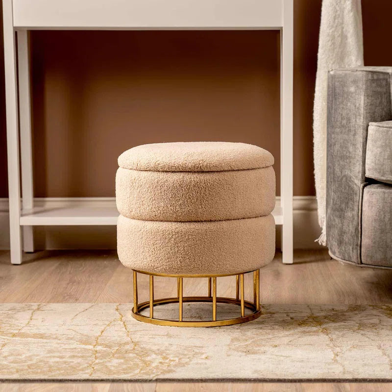 Adelane Velvet Boucle Storage Stool for Bedroom Furniture, Modern round Storage Accent Stool