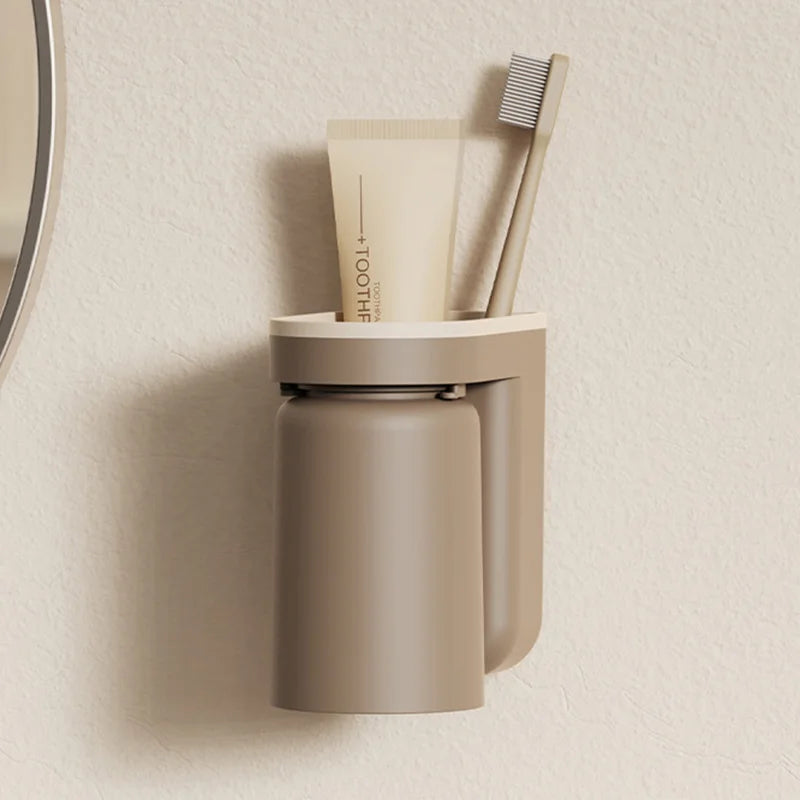 Wall Mounted Toothbrush Holder 2 in 1 Toothbrush Storage Rack Creative Inverted Toothbrush Cup Drain Rack Bathroom Accessories