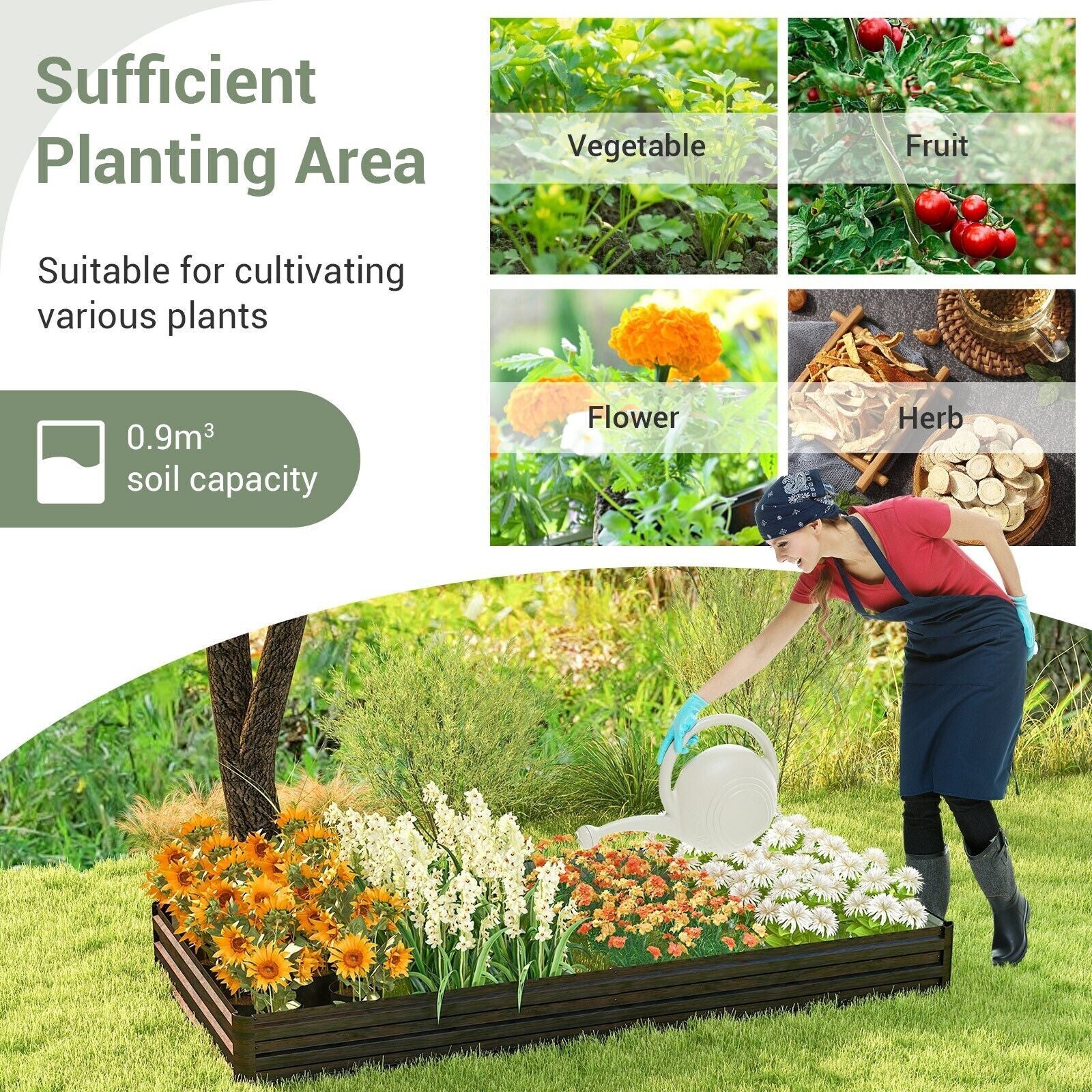 Metal Raised Garden Bed Rectangular Elevated Flower Herbs Planter Box Open Base