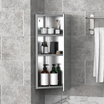 HOMCOM Bathroom Corner Wall Mirror Storage Cabinet Cupboard Stainless Steel