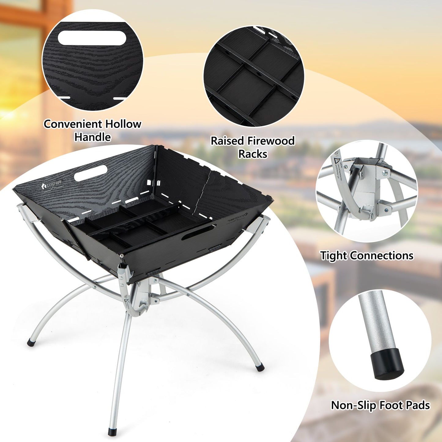 Camping Fire Pit Cooking Grills with Carrying Bag and Gloves