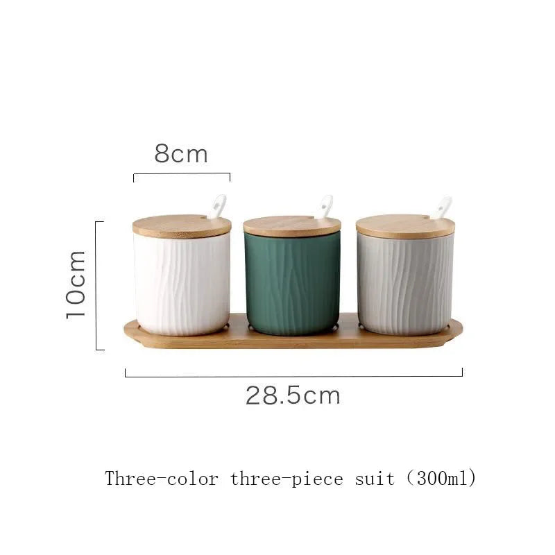 Nordic Ceramic Seasoning Jar with Lid Spoon Seasoning Pot Salt Shaker Sugar Bottle Organizer Home Kitchen Supplies Storage Set
