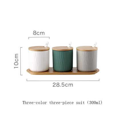 Nordic Ceramic Seasoning Jar with Lid Spoon Seasoning Pot Salt Shaker Sugar Bottle Organizer Home Kitchen Supplies Storage Set