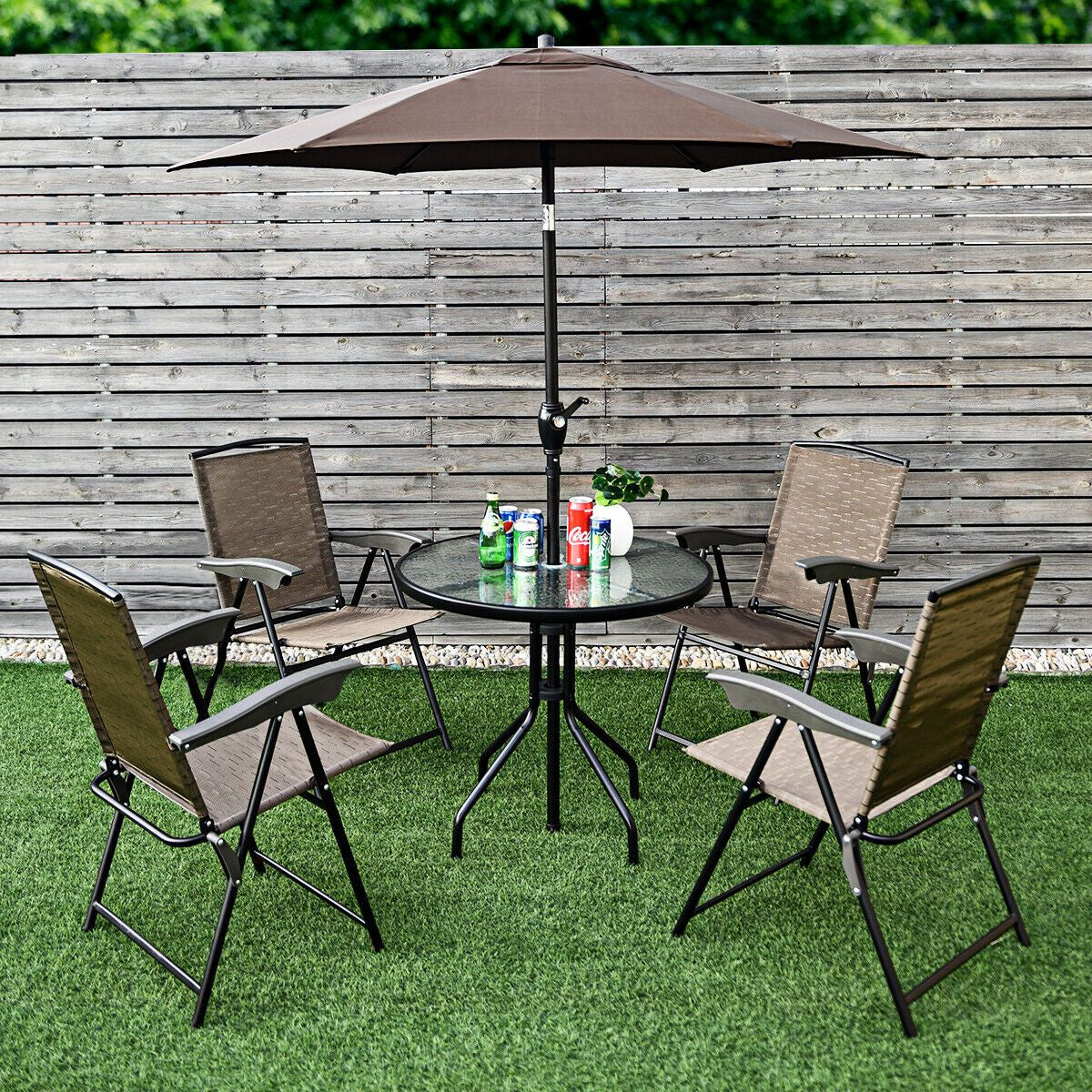 Set of 4 Patio Folding Chairs Portable Garden Armchairs Adjustable