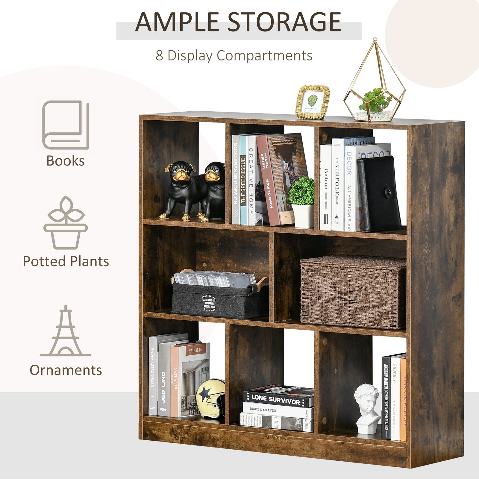 Storage Shelf 3-Tier Bookcase Display Rack Home Organizer for Home Office