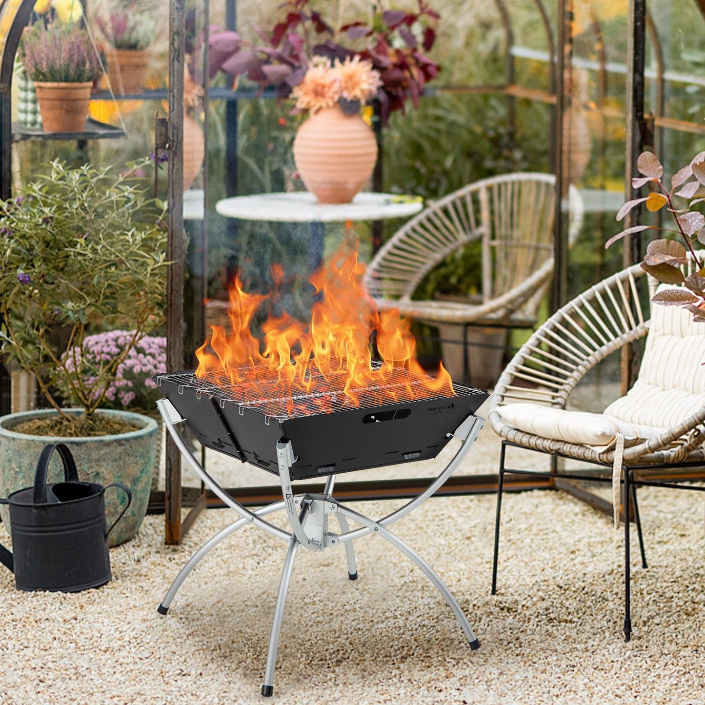 Camping Fire Pit Cooking Grills with Carrying Bag and Gloves