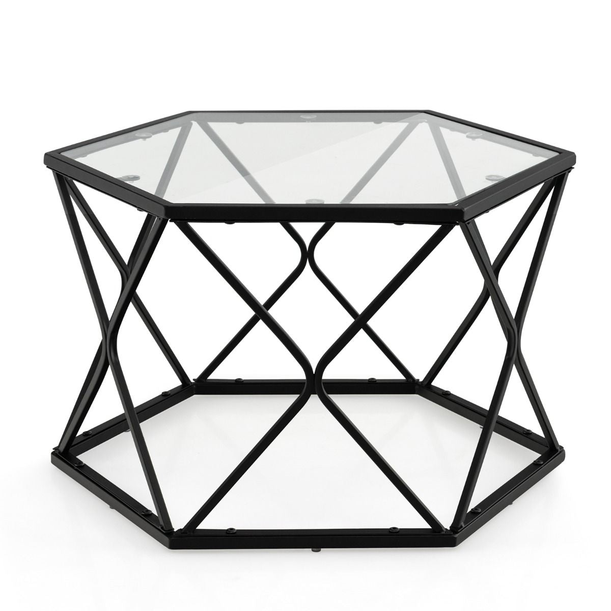 Modern Accent Geometric Glass Coffee Table with Solid Metal Frame
