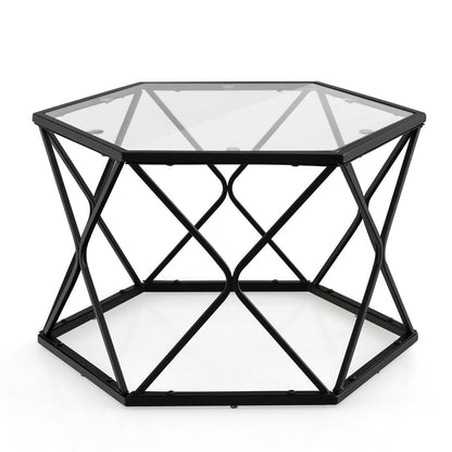 Modern Accent Geometric Glass Coffee Table with Solid Metal Frame