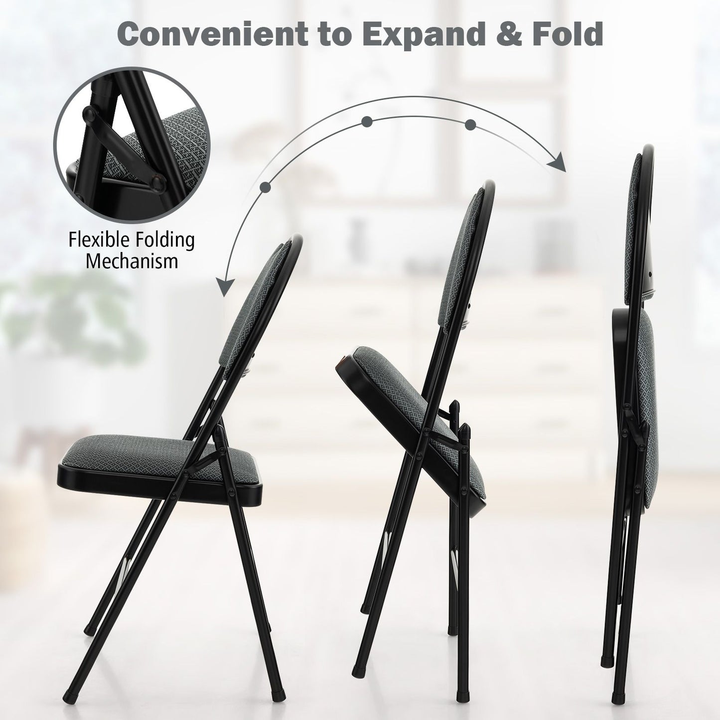4 Pieces Folding Fabric Dining Chairs with Cushioned Seat and Back