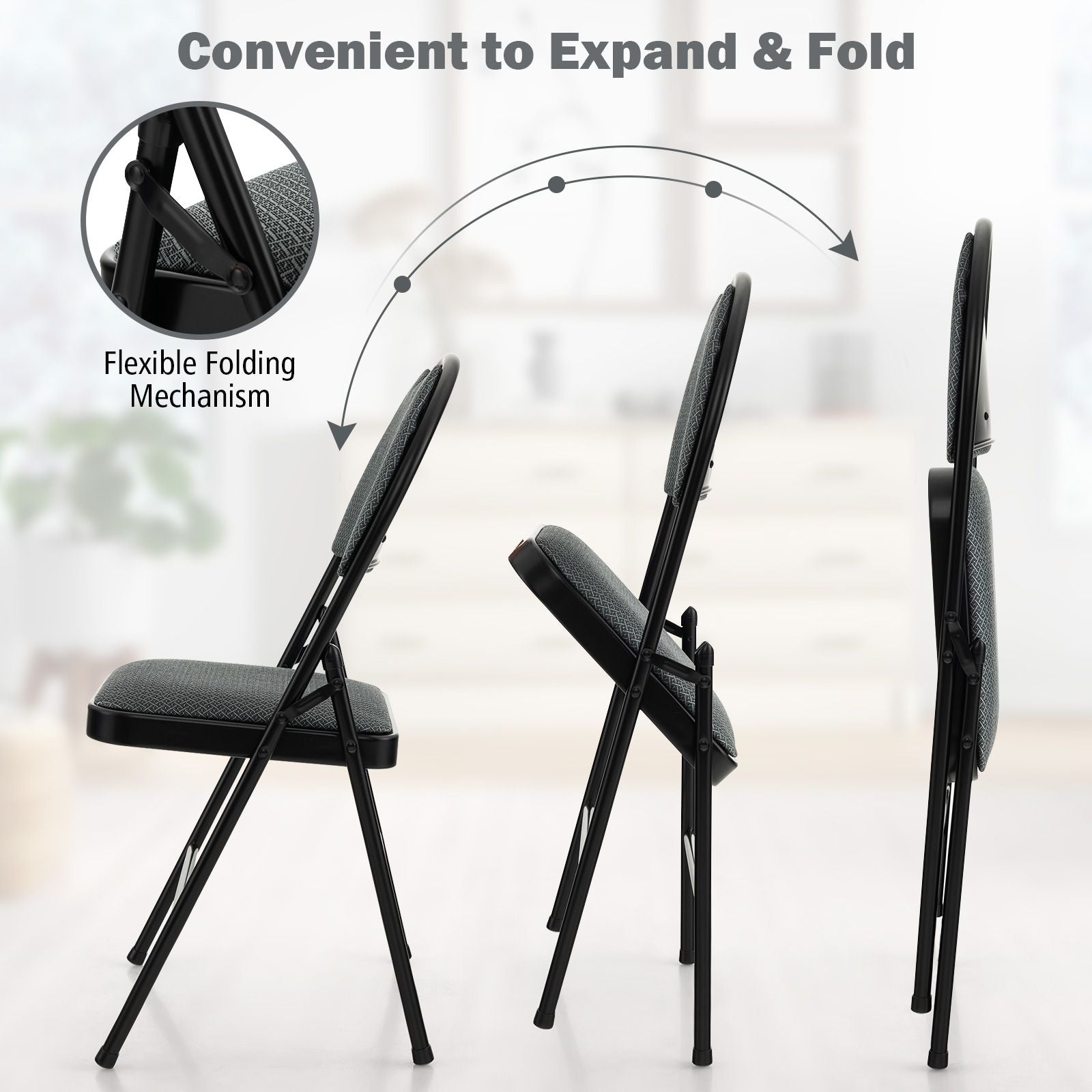 4 Pieces Folding Fabric Dining Chairs with Cushioned Seat and Back