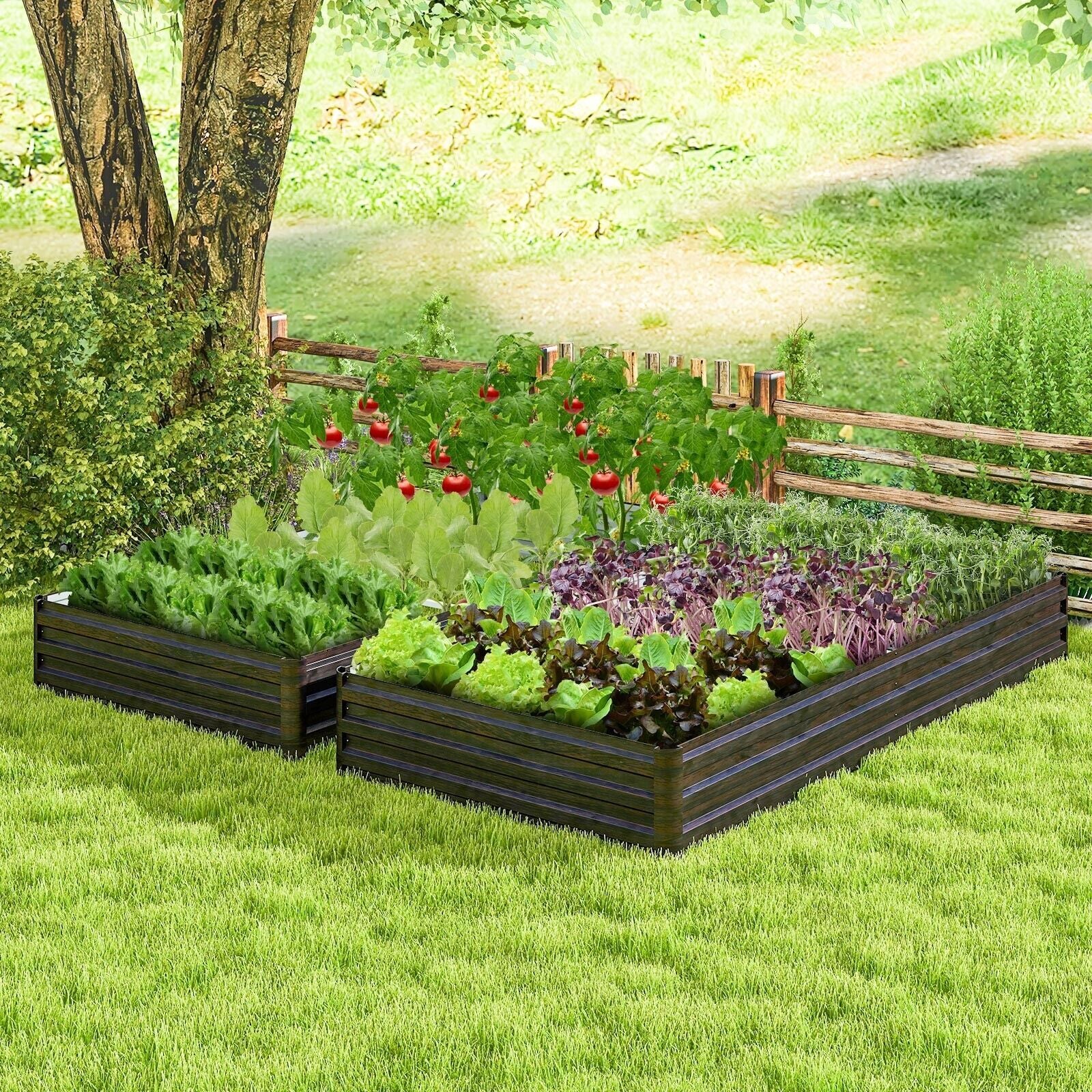 Metal Raised Garden Bed Rectangular Elevated Flower Herbs Planter Box Open Base