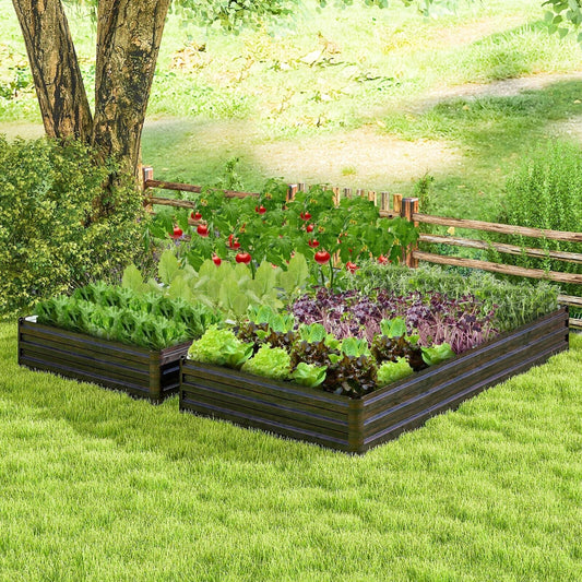 Metal Raised Garden Bed Rectangular Elevated Flower Herbs Planter Box Open Base