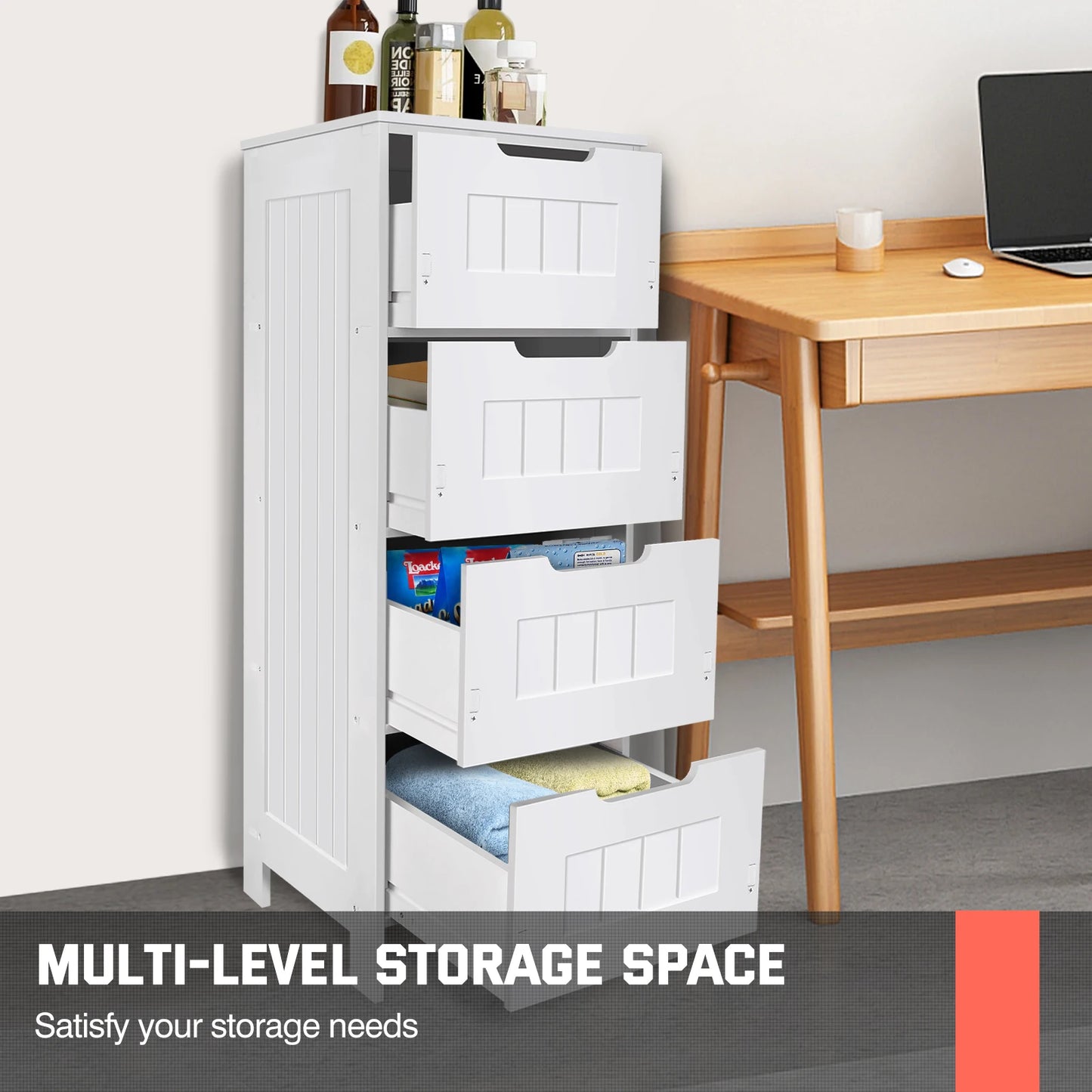 Xinng 4-Drawer Floor Standing Cabinet Bathroom Cabinet Bathroom Storage Unit Modern Freestanding Organizer