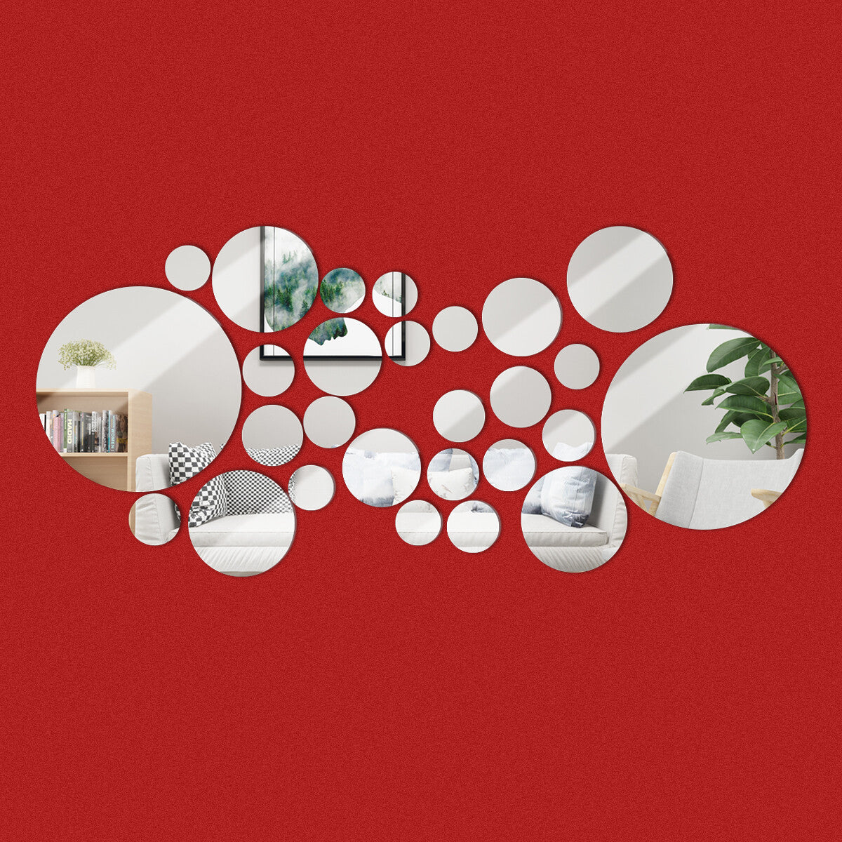 32Pcs Tiles Wall Stickers Circle Mirror Decals Self-Adhesive Bedroom Home Decors