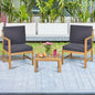 3 Piece Wooden Table and Chair Set with Cushions for Outdoor