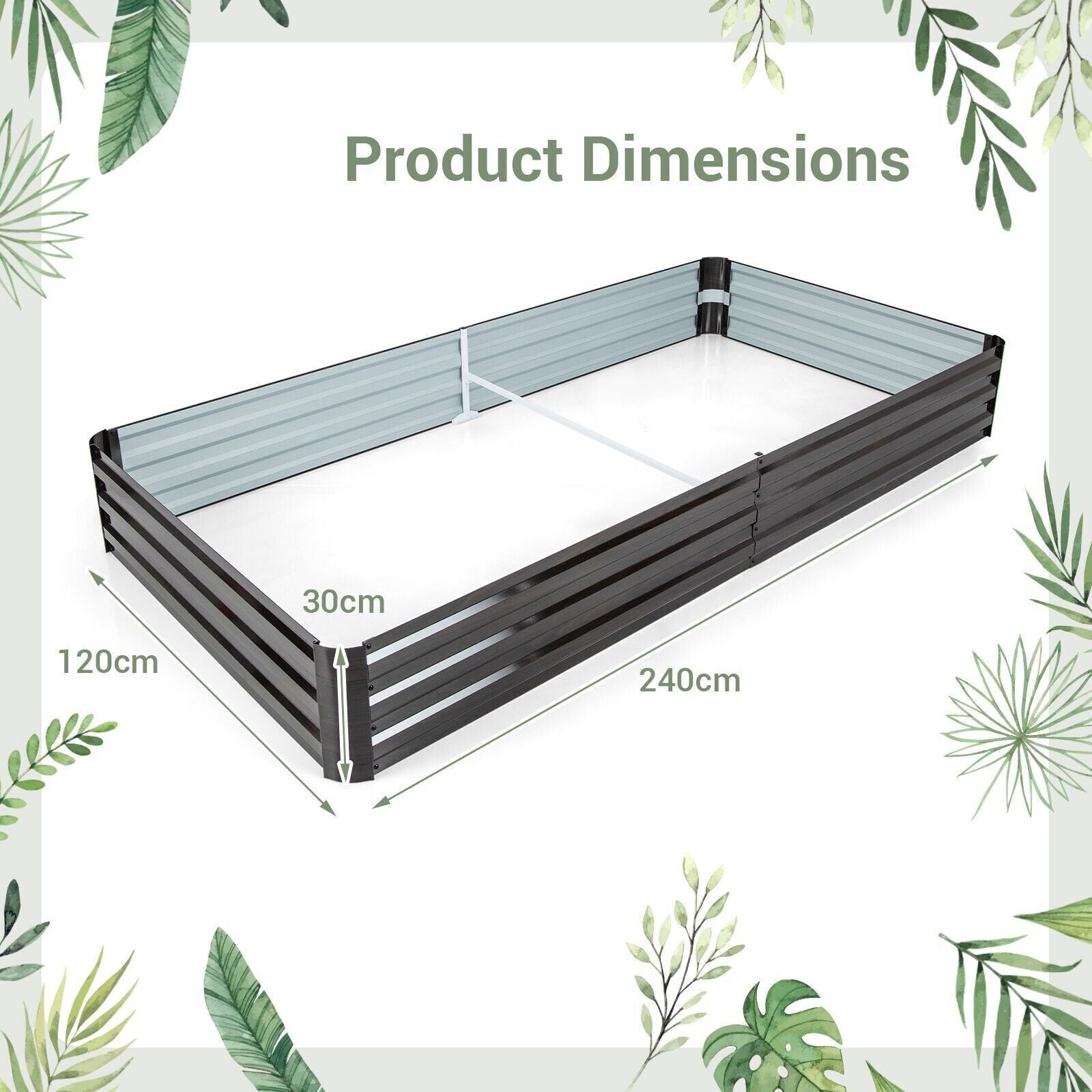 Metal Raised Garden Bed Rectangular Elevated Flower Herbs Planter Box Open Base