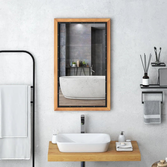 Wall Mounted Mirror with Wood Rectangular Frame Back Board
