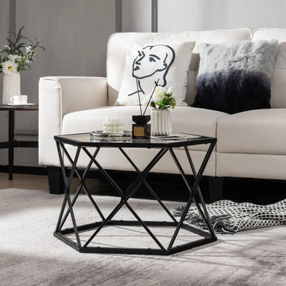 Modern Accent Geometric Glass Coffee Table with Solid Metal Frame