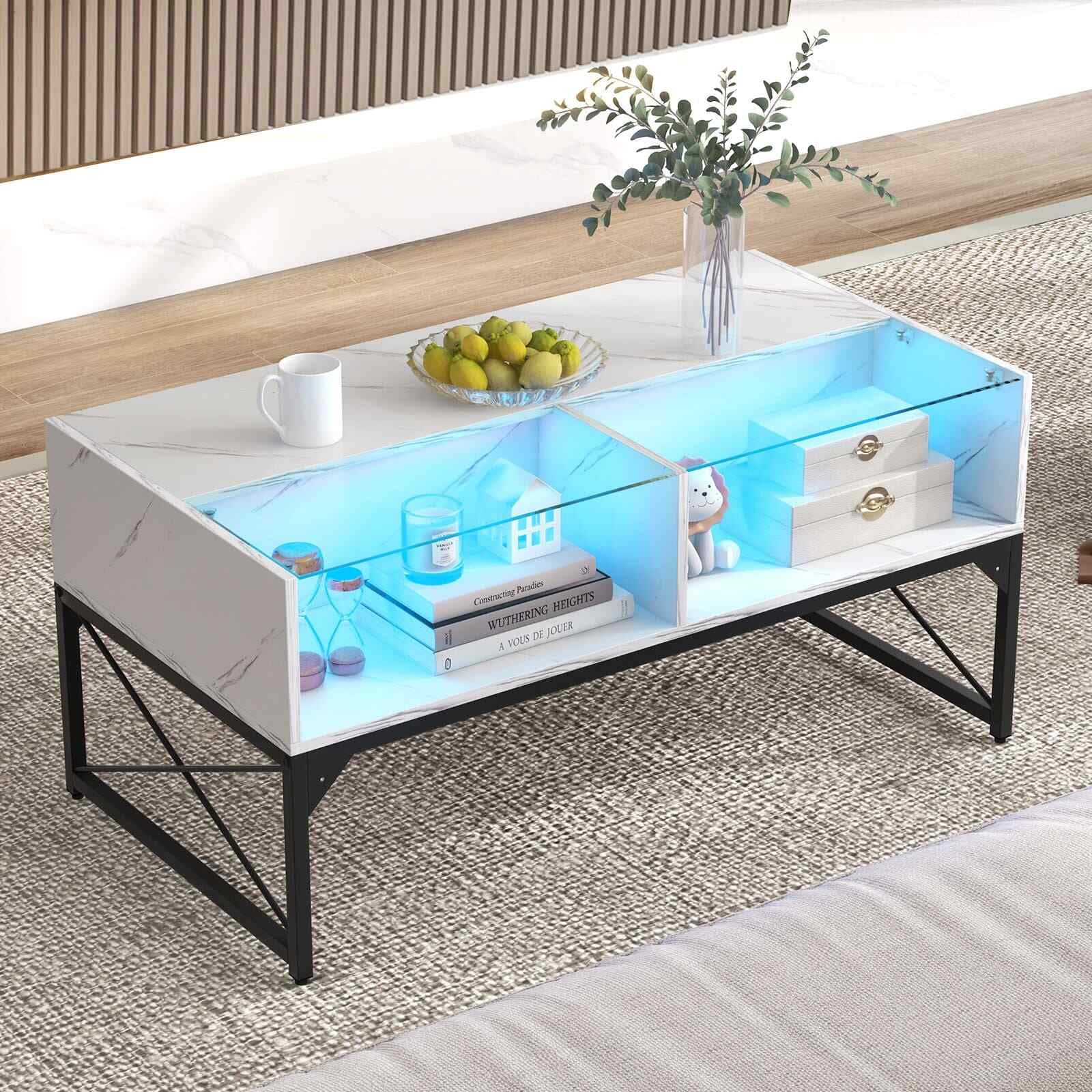 COSTWAY High-Gloss LED Coffee Table Center Table Modern Accent Table