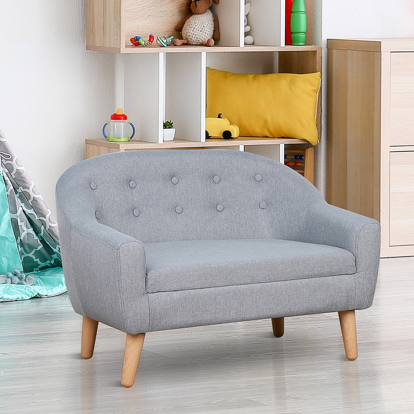 HOMCOM Kids Sofa Children Couch Toddler Armchair Seat Bedroom Nursery Grey