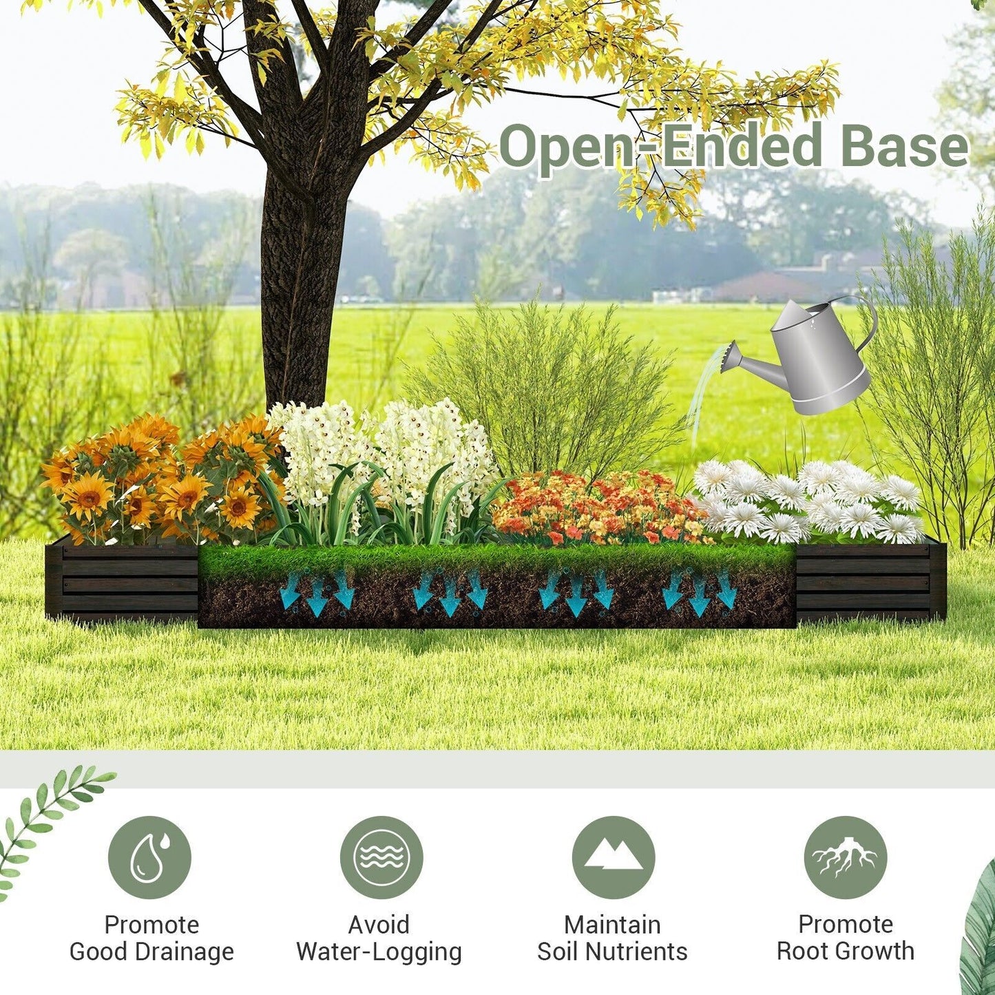 Metal Raised Garden Bed Rectangular Elevated Flower Herbs Planter Box Open Base