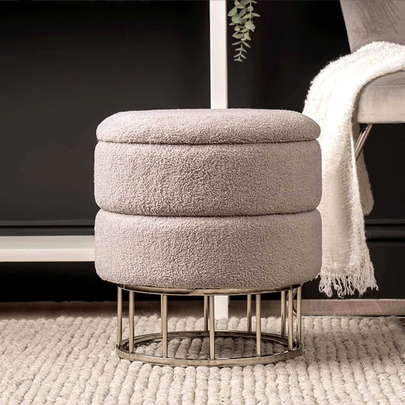 Adelane Velvet Boucle Storage Stool for Bedroom Furniture, Modern round Storage Accent Stool