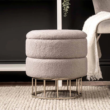 Adelane Velvet Boucle Storage Stool for Bedroom Furniture, Modern round Storage Accent Stool
